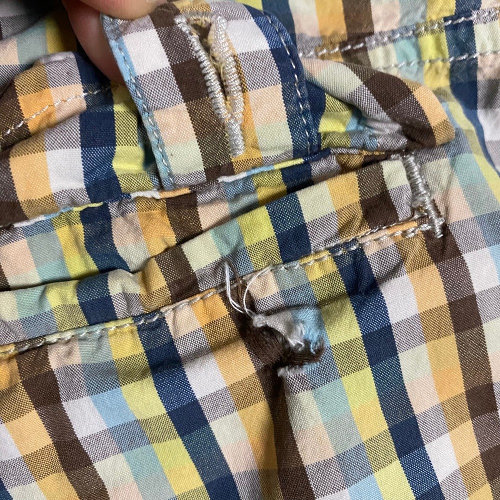 Vintage Old Navy Mens 36 Plaid Shorts Multicolor‎ Gingham Yellow Blue Cotton - Picture 6 of 11